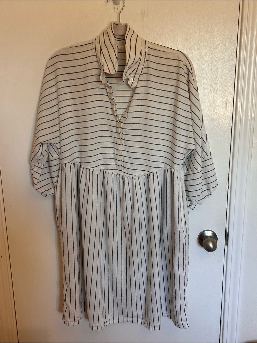 Caslon Cream Baggy Dress with Thin Black Stripes